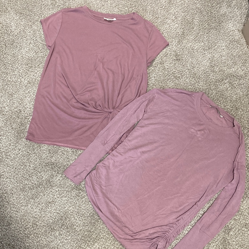 Athleta Dusky Rose Knot-Front Short Sleeve Tee & Long Sleeve Top